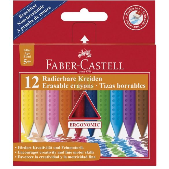 Zsírkréta 12db-os, radírozható, vékony-háromszög alakú, 5 éves kortól, Faber-Castell