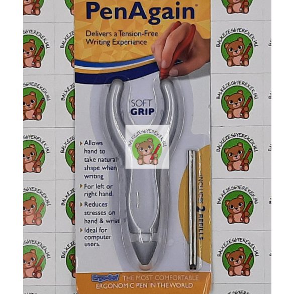 PenAgain kényelmi toll, fekete tintával 2 db ajándék tollbetéttel, négyféle színű tolltest: kék, piros, ezüst, fekete
