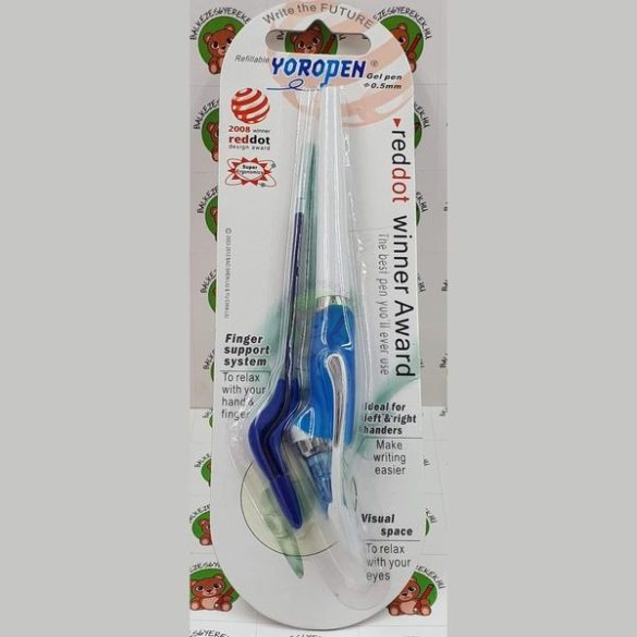 Yoropen EX vékony hegyű kék zselés toll, kívül fehér-kék színű +1 tollbetéttel jobb-és balkezeseknek